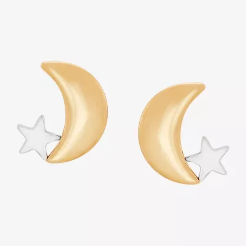14K Gold 9.7mm Moon Star Stud Earrings