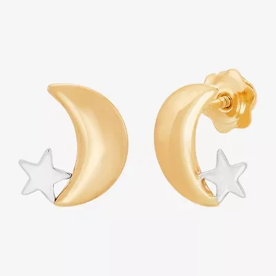 14K Gold 9.7mm Moon Star Stud Earrings