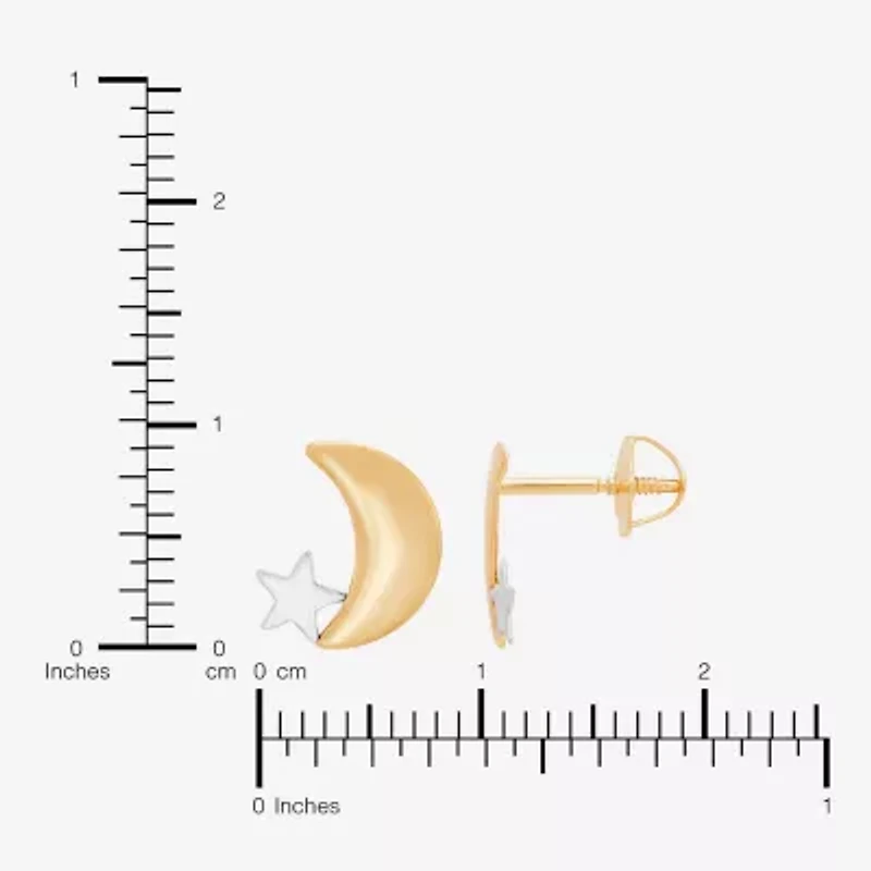 14K Gold 9.7mm Moon Star Stud Earrings