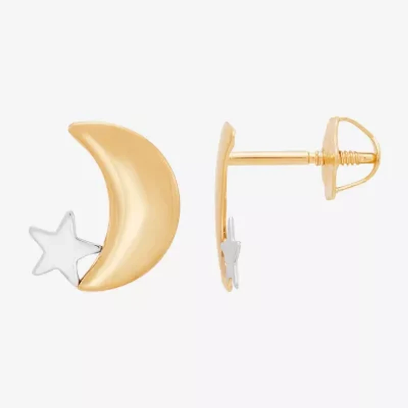 14K Gold 9.7mm Moon Star Stud Earrings