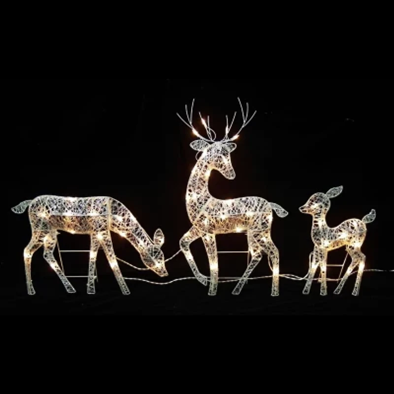 Northlight Set Of 3 White Glittered Doe Fawn And Reindeer Outdoor Christmas Yard Art