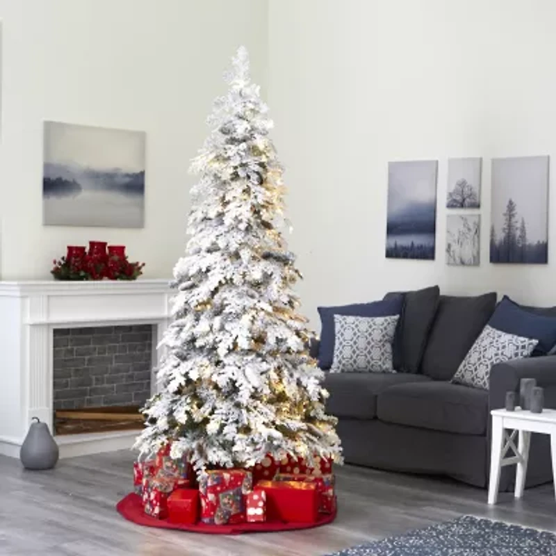 Nearly Natural Montana Down Swept Spruce With Pinecones And 400 Led Lights Artificial 7 Foot Pre-Lit Flocked Spruce Christmas Tree