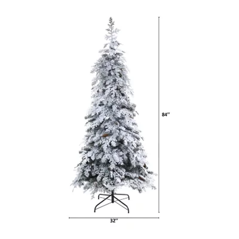 Nearly Natural Montana Down Swept Spruce With Pinecones And 400 Led Lights Artificial 7 Foot Pre-Lit Flocked Spruce Christmas Tree