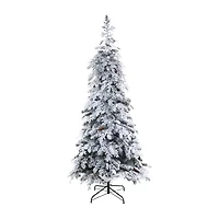 Nearly Natural Montana Down Swept Spruce With Pinecones And 400 Led Lights Artificial 7 Foot Pre-Lit Flocked Spruce Christmas Tree