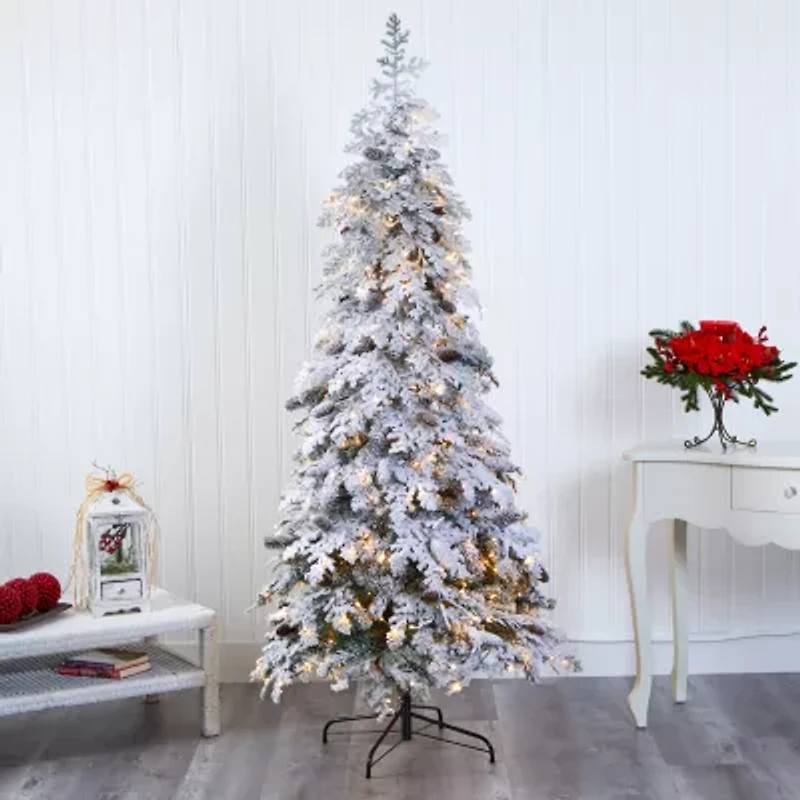 Nearly Natural Montana Down Swept Spruce With Pinecones And 400 Led Lights Artificial 7 Foot Pre-Lit Flocked Spruce Christmas Tree