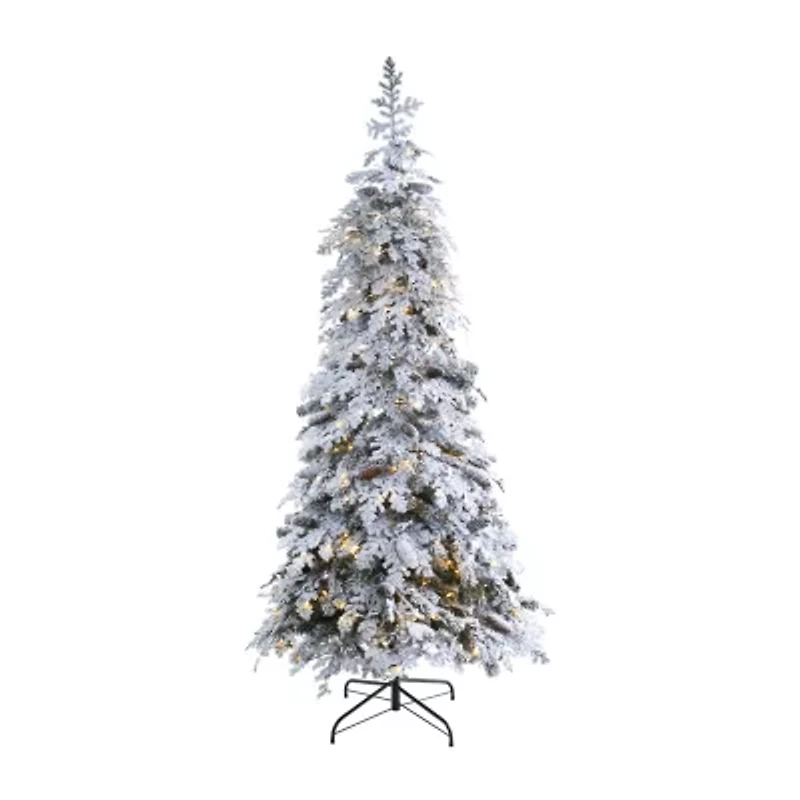 Nearly Natural Montana Down Swept Spruce With Pinecones And 400 Led Lights Artificial 7 Foot Pre-Lit Flocked Spruce Christmas Tree