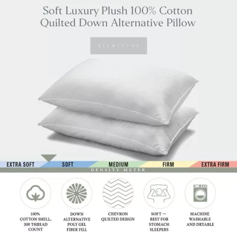 Ella Jayne Down Alternative Poly Gel, 100% Cotton Shell 2 Pack Medium Density Bed Pillow