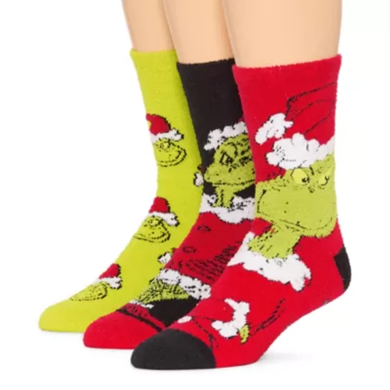 Cozy Unisex Adult 3 Pair Grinch Crew Socks