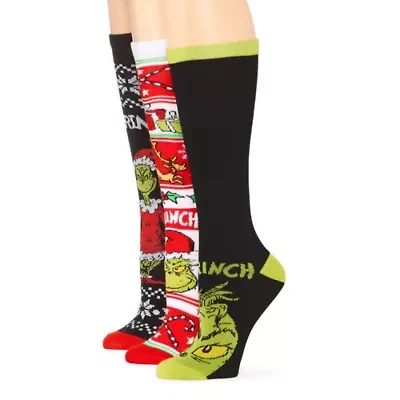 Unisex Adult 3 Pair Grinch Knee High Socks