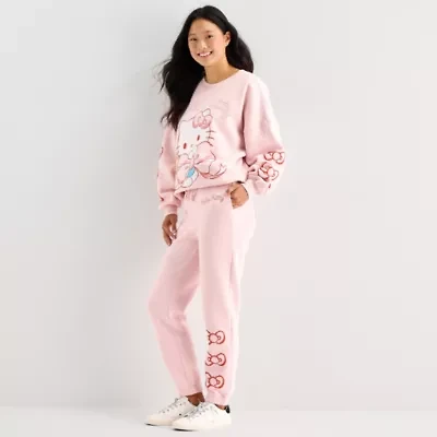 Grayson Threads, The Label Womens Drawstring Waist Cuffed Mid Rise Hello Kitty Juniors Fleece Sweatpant