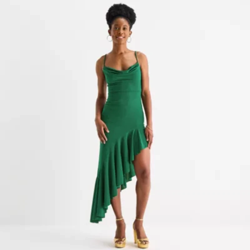 Emerald Sundae Womens Sleeveless High-Low Juniors Fit + Flare Dress