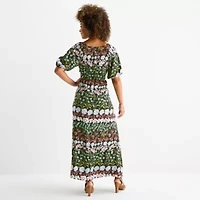 Danny & Nicole Womens Short Sleeve Floral Maxi Dress