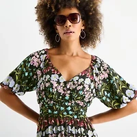 Danny & Nicole Womens Short Sleeve Floral Maxi Dress