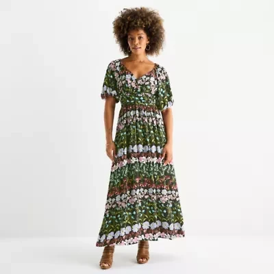Danny & Nicole Womens Short Sleeve Floral Maxi Dress
