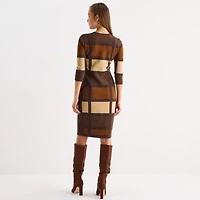 Danny & Nicole Womens 3/4 Sleeve Windowpane Sweater Dress