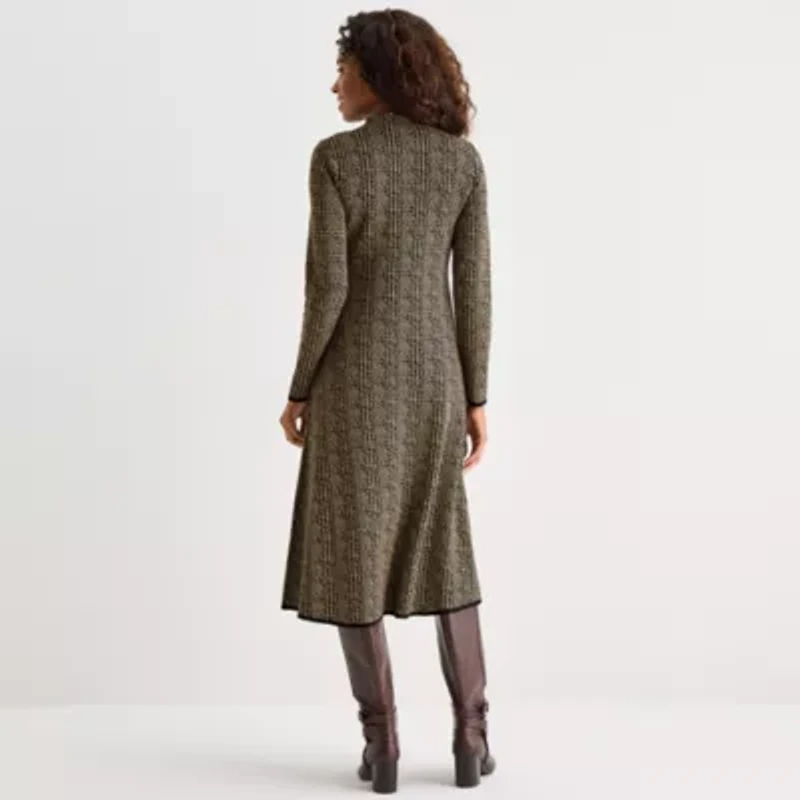 Danny & Nicole Womens Long Sleeve Plaid Midi Sweater Dress