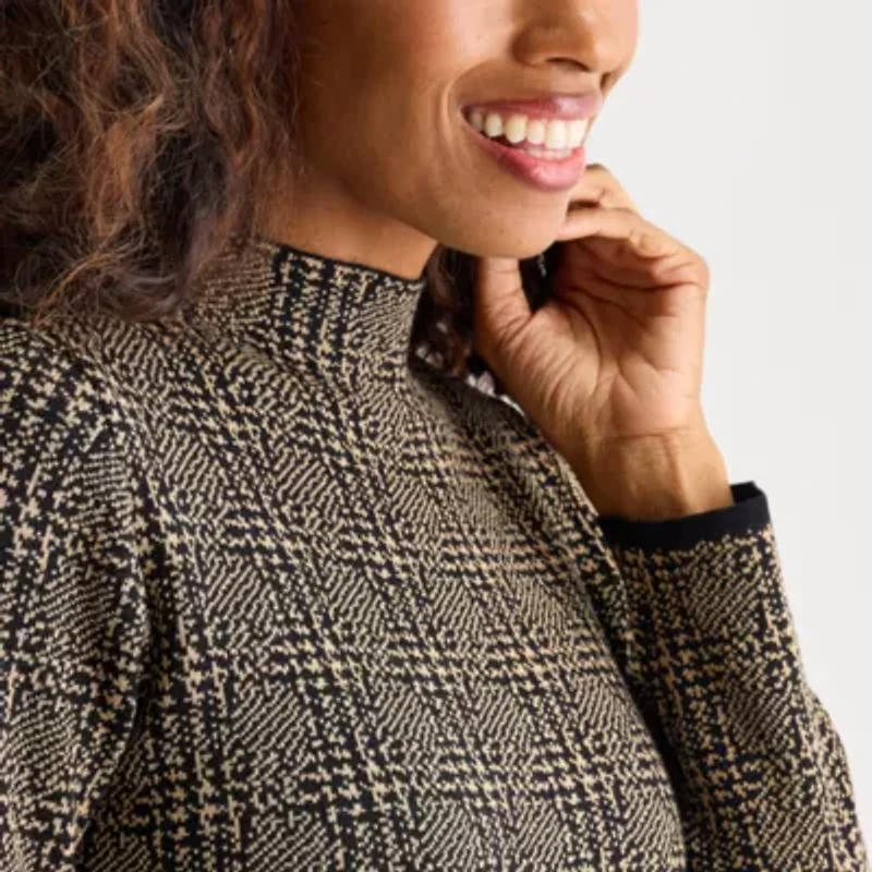 Danny & Nicole Womens Long Sleeve Plaid Midi Sweater Dress