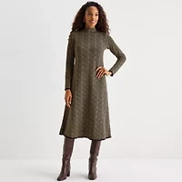 Danny & Nicole Womens Long Sleeve Plaid Midi Sweater Dress