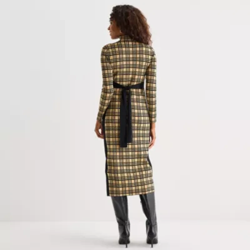 Danny & Nicole Womens Long Sleeve Windowpane Midi Sweater Dress