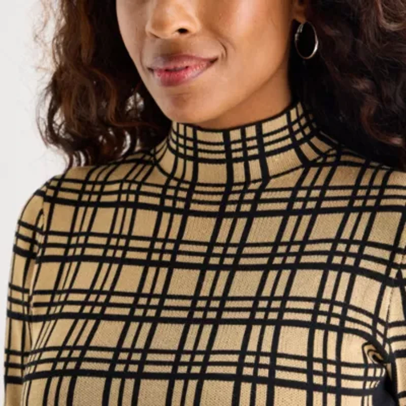 Danny & Nicole Womens Long Sleeve Windowpane Midi Sweater Dress