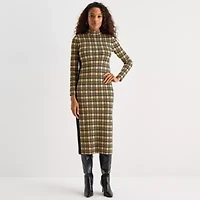 Danny & Nicole Womens Long Sleeve Windowpane Midi Sweater Dress