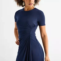 Danny & Nicole Womens Short Sleeve Midi Fit + Flare Dress