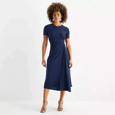 Danny & Nicole Womens Short Sleeve Midi Fit + Flare Dress