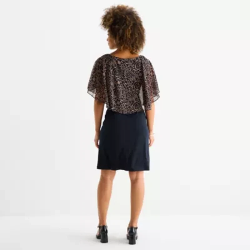 Connected Apparel Womens Short Sleeve Floral Sheath Dress