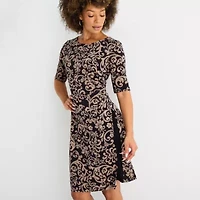 Connected Apparel Womens Short Sleeve Scroll Sheath Dress