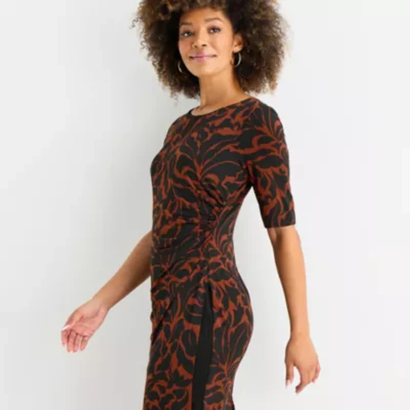Connected Apparel Womens Short Sleeve Paisley Sheath Dress