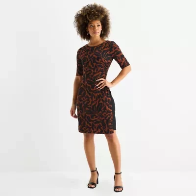 Connected Apparel Womens Short Sleeve Paisley Sheath Dress