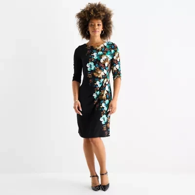 Connected Apparel Womens 3/4 Sleeve Floral Sheath Dress