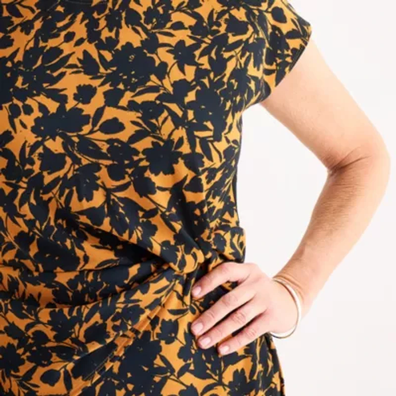 Perceptions Womens Short Sleeve Midi Floral Sheath Dress