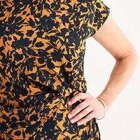 Perceptions Womens Short Sleeve Midi Floral Sheath Dress