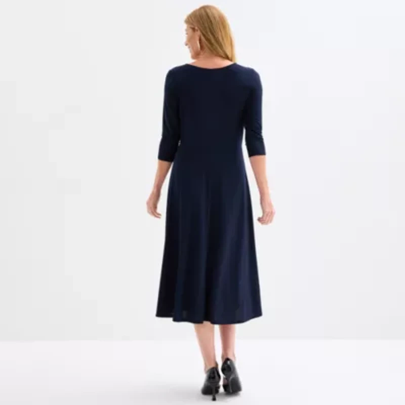 Perceptions Womens 3/4 Sleeve Midi Fit + Flare Dress