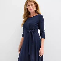 Perceptions Womens 3/4 Sleeve Midi Fit + Flare Dress