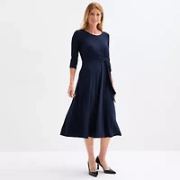 Perceptions Womens 3/4 Sleeve Midi Fit + Flare Dress