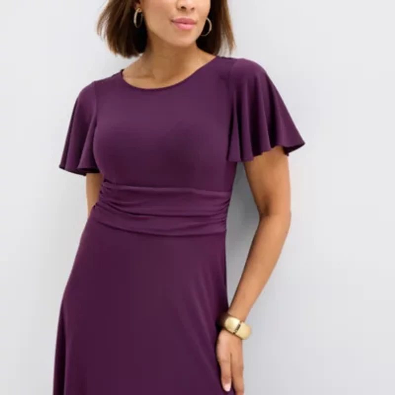 Perceptions Womens Short Sleeve Midi Fit + Flare Dress