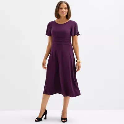 Perceptions Womens Short Sleeve Midi Fit + Flare Dress