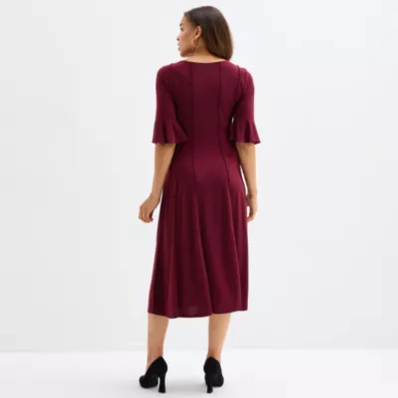 Perceptions Womens Short Sleeve Midi Fit + Flare Dress