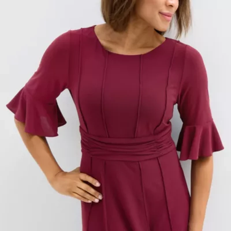 Perceptions Womens Short Sleeve Midi Fit + Flare Dress