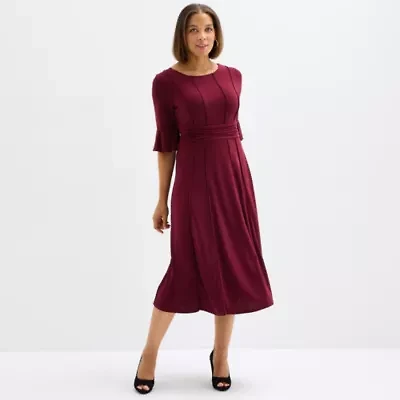 Perceptions Womens Short Sleeve Midi Fit + Flare Dress
