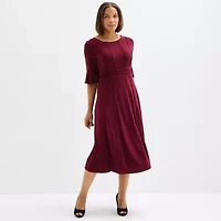 Perceptions Womens Short Sleeve Midi Fit + Flare Dress