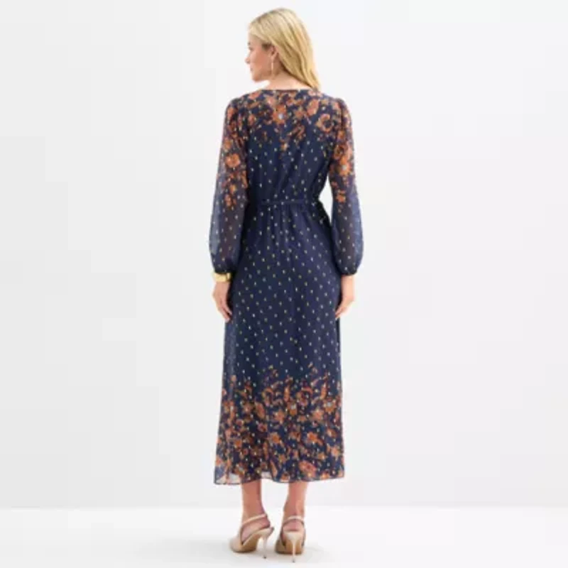 MSK Womens Long Sleeve Floral Maxi Dress