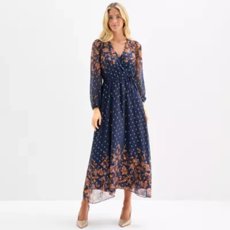 MSK Womens Long Sleeve Floral Maxi Dress