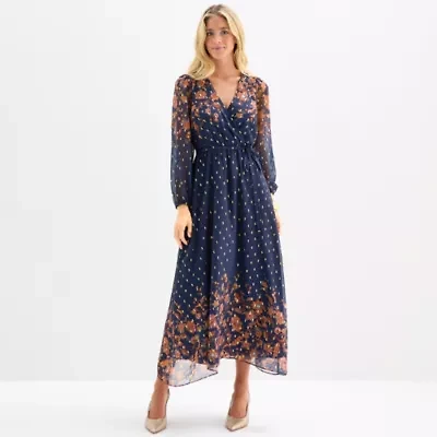 MSK Womens Long Sleeve Floral Maxi Dress