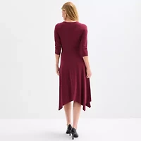 Perceptions Womens 3/4 Sleeve Midi Fit + Flare Dress