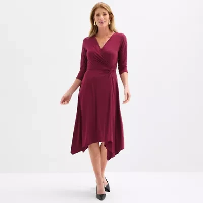 Perceptions Womens 3/4 Sleeve Midi Fit + Flare Dress
