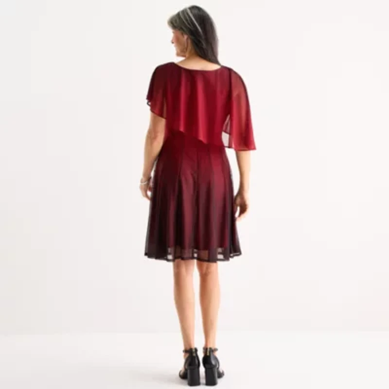 Danny & Nicole Womens Short Sleeve Ombre Fit + Flare Dress