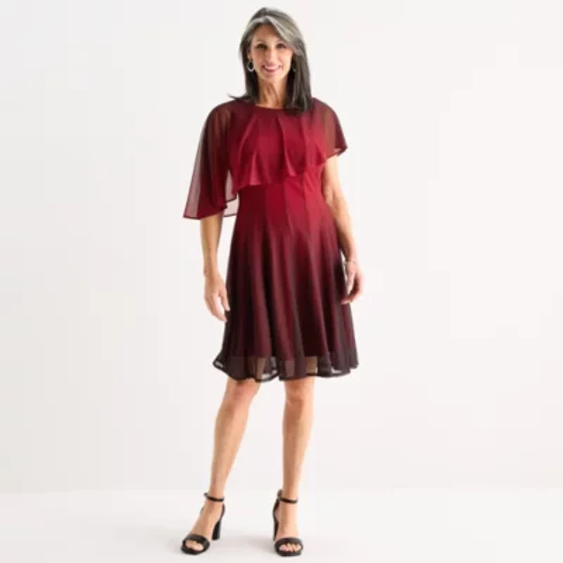 Danny & Nicole Womens Short Sleeve Ombre Fit + Flare Dress